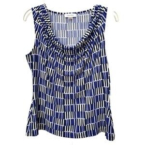Calvin Klein Blue Geo Print Draped Neck Sleeveless Blouse Size Medium